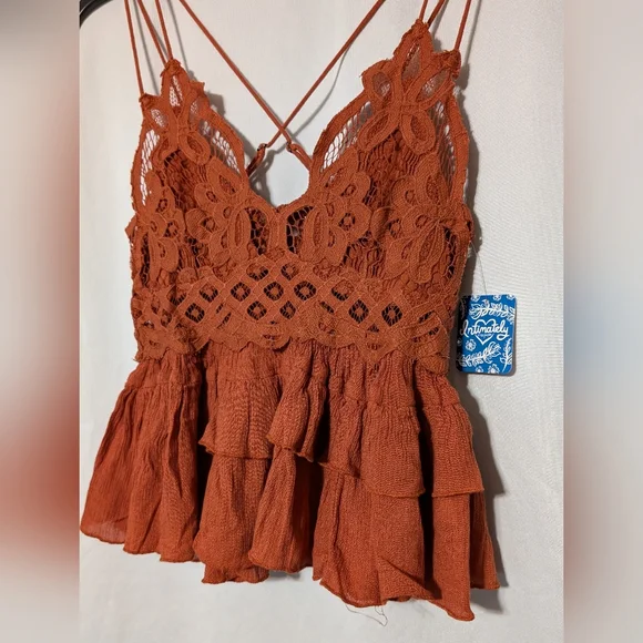 New! Intimately Free People Rust Color Adella Camisole Crochet Lace Top Size S - Picture 4 of 16